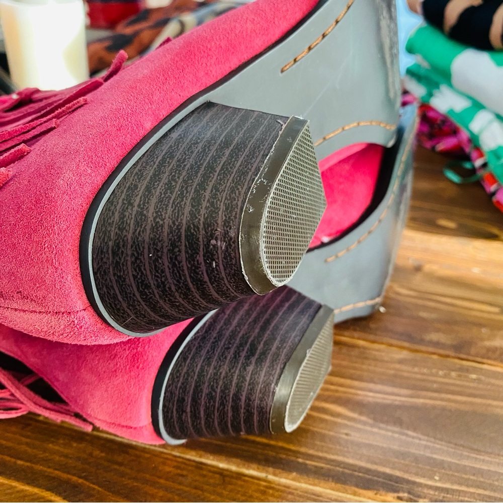 Suede Fringe Ankle Boots - Pink - Picture 15 of 16